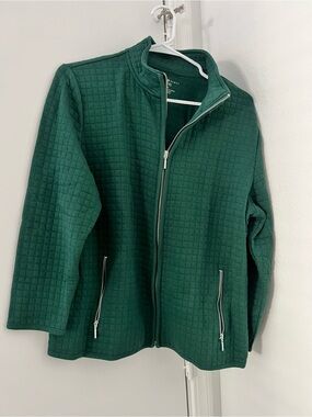Karen Scott Forest Green Quilted Full-Zip Jacket